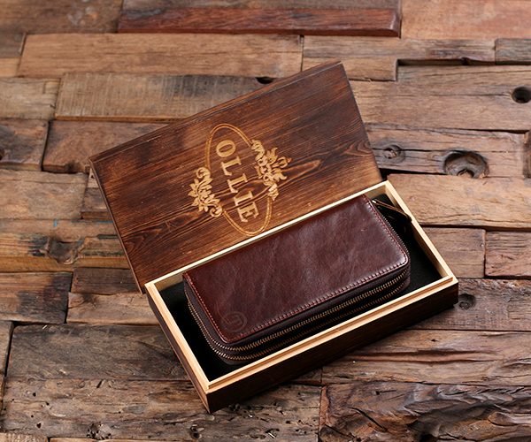 Women's Personalized Clutch Leather Long Zipper Wallet