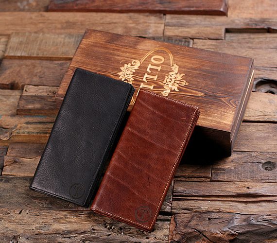 Personalized Leather Bi-fold Breast Long Wallet & Box