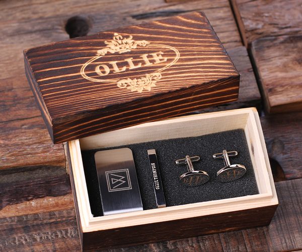 Gentlemen’s Personalized Cuff Links, Money & Tie Clip Set T-025276