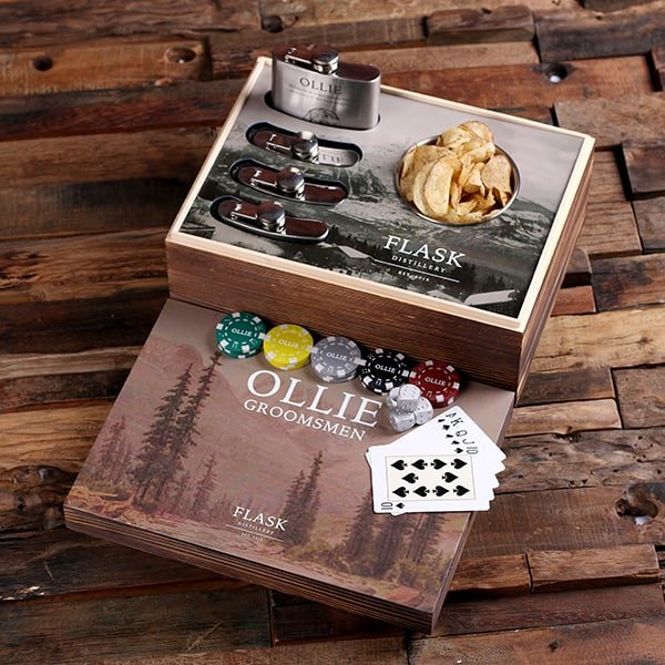 Deluxe Personalized Flasks & Poker Chips Gambling Gift Set T-025348