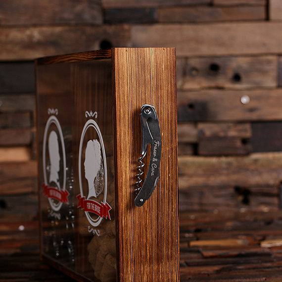 Personalized Beer Cap & Wine Cork Holder - Bride and Groom Print Wine Opener Mounted Side T-025335-F