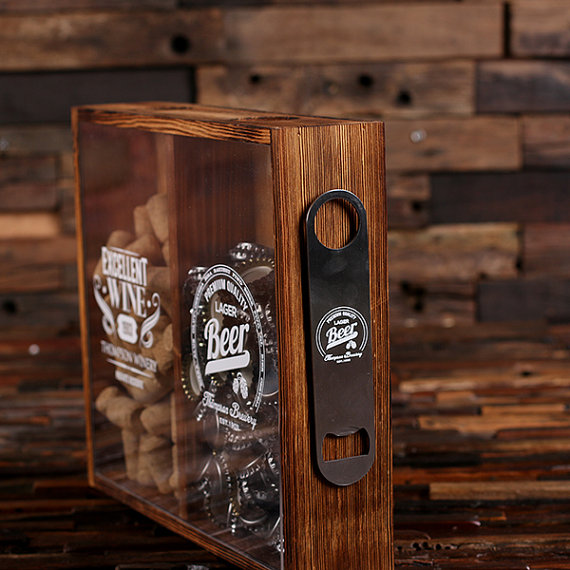 Personalized Beer Cap & Wine Cork Holder - Reserve Print Bottle Opener Holder Side - T-025335-C