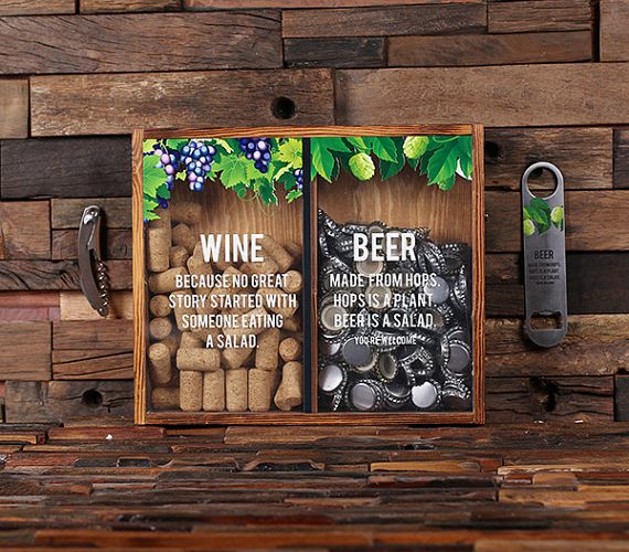 Personalized Beer Cap & Wine Cork Holder - Vineyard Print Front T-025335-A
