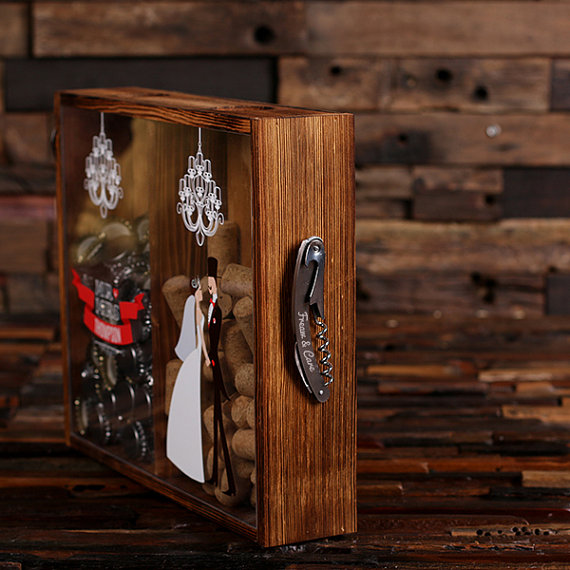 Personalized Beer Cap & Wine Cork Holder - Wedding Print Wine Opener Mounted Side T-025335-H