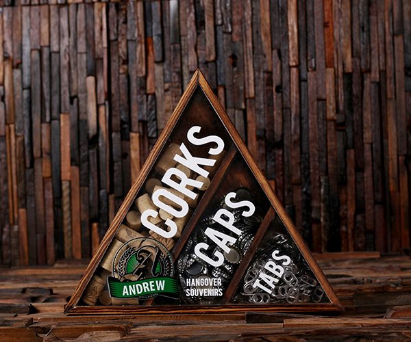 Personalized Beer Tab & Wine Cork Shadow Box Holder Front - Letter A T-025336