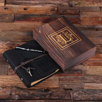 Personalized Black Felt Journal, Pen & Wood Box Gift Set T-025320-Black