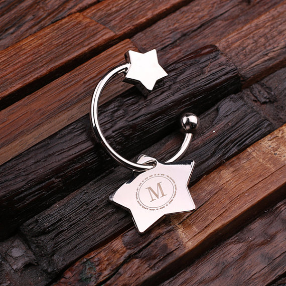 Personalized Polished Stainless-Steel Star Charm Key Chain without Box T-025273