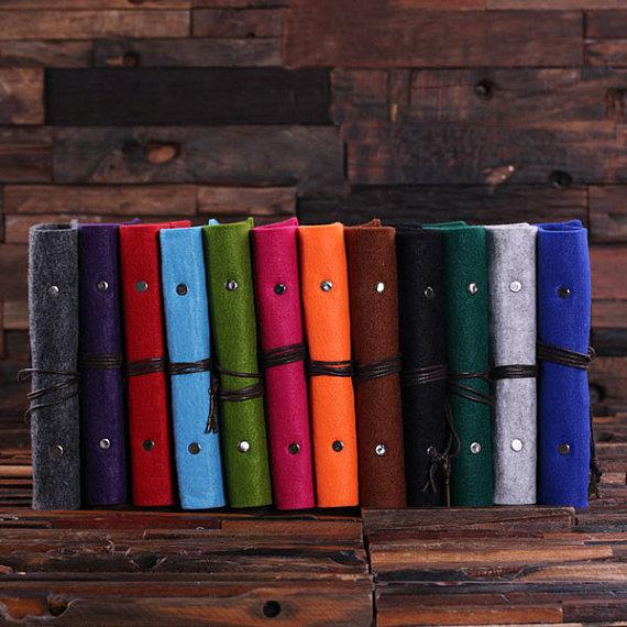 Personalized Felt Journal All Colors Pen & Wood Box Gift Set