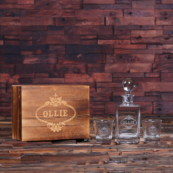 Personalized Whiskey Decanter, Whiskey Glasses & Box T-025282