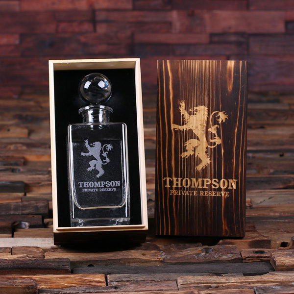 Personalized Whiskey Decanter with Image Engraved Keepsake Wood Box T-025283
