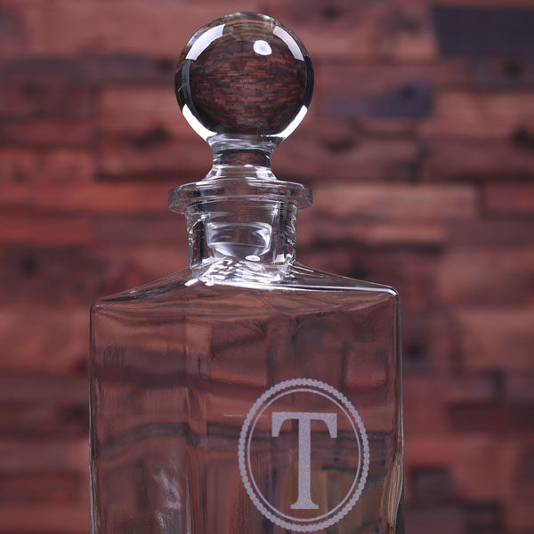 Personalized Whiskey Decanter with Round Stopper Closeup T-025287