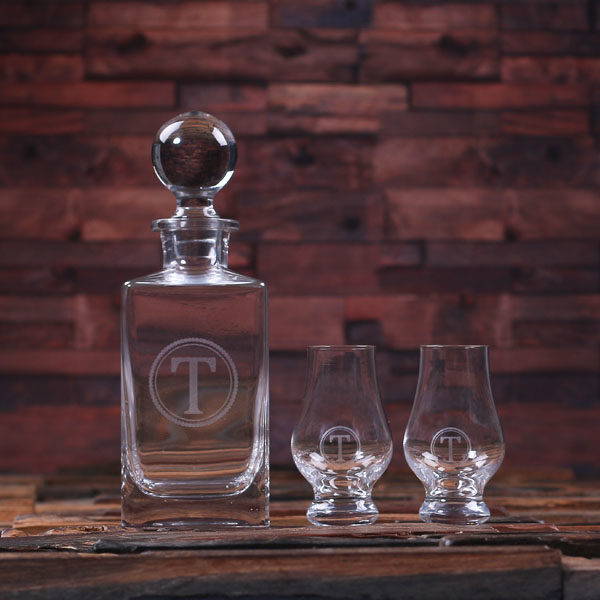 Personalized Whiskey Decanter with Round Stopper & Snifters without Box T-025287