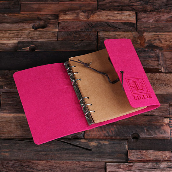 Pink Fuchsia Personalized Felt Journal, Pen & Water Bottle Gift Set