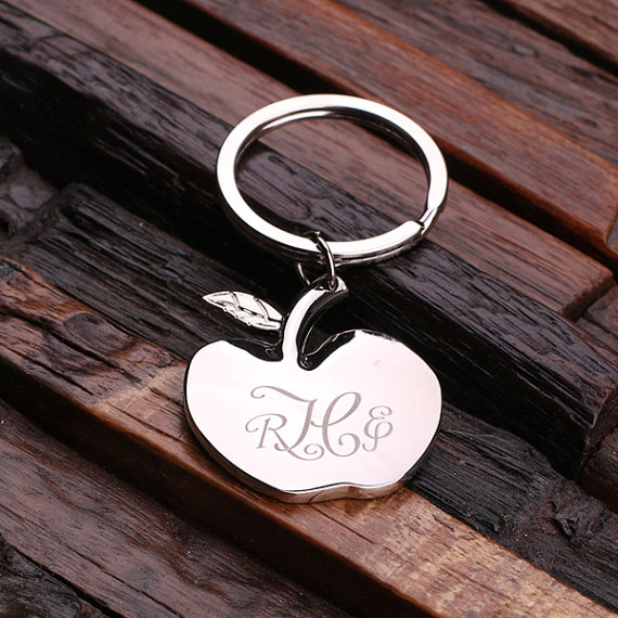 Stem Apple Personalized Polished Stainless Steel Keychain Closeup Personalization T-025270