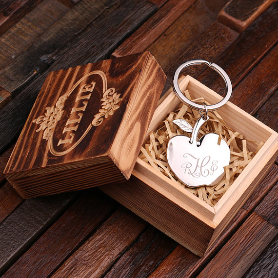 Stem Apple Personalized Polished Stainless Steel Keychain with Keepsake Box T-025270
