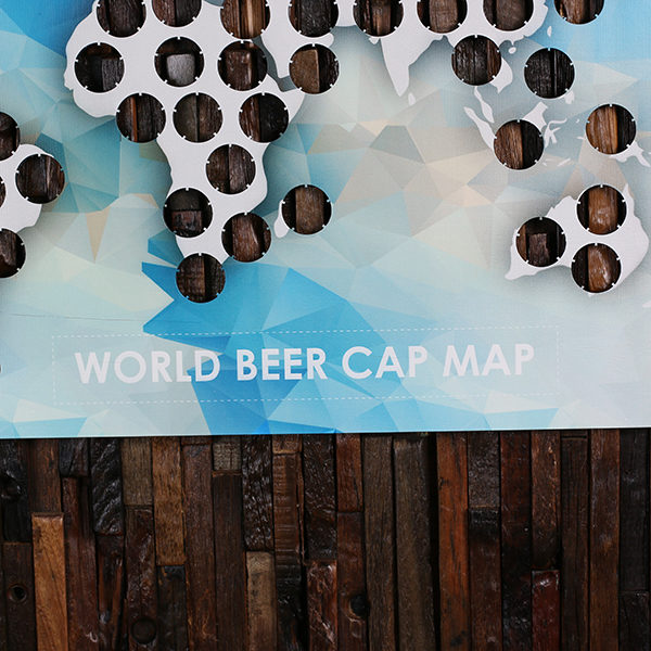 World Beer Cap Map Wooden Beer Cap Holder - Blue Print T-025428-C