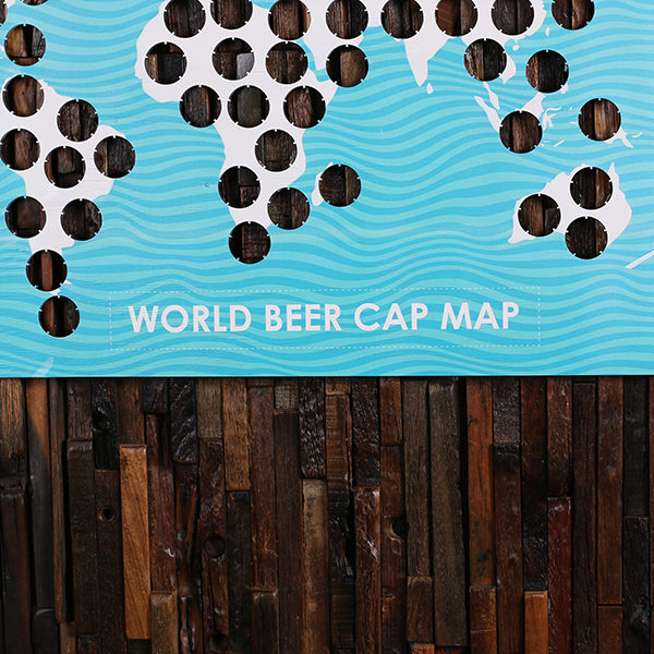 World Beer Cap Map Wooden Beer Cap Holder - Ocean Print