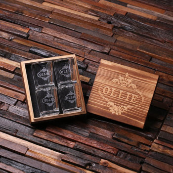 4 Personalized Shot Glass Gift Set & Keepsake Wood Gift Box T-024966