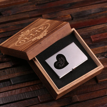 Custom Heart Design Business Card Holder & Keepsake Wood Box T-025034