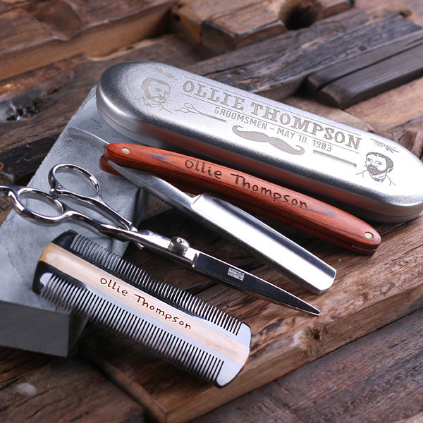 Custom Straight Razor, Comb, Scissors & Sharpening Stone T-025221