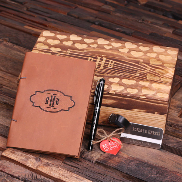 Custom Valentine’s Day Leather Journal, Luggage Tag & Pen Set T-025109