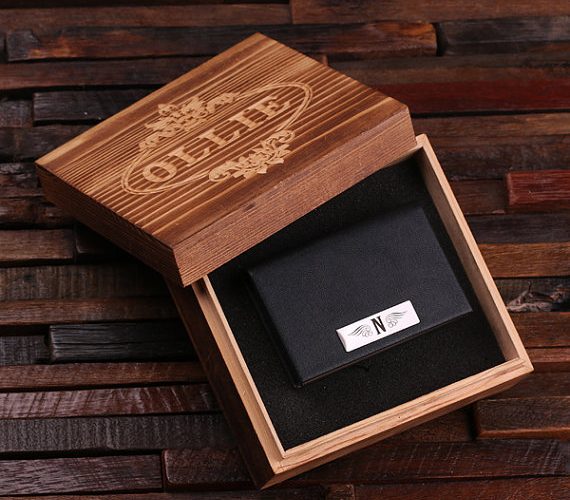 Customized Black Leather Business Card Holder & Keepsake Box T-025030-Black