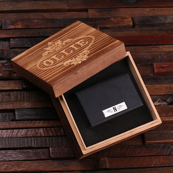 Customized Black Leather Business Card Holder & Keepsake Box T-025030-Black