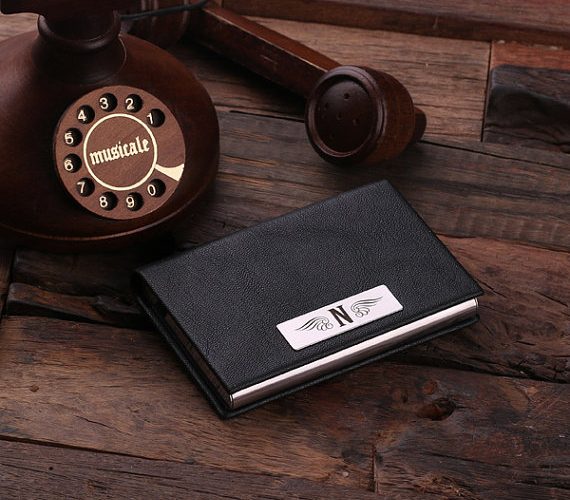 Customized Black Leather Business Card Holder T-025029-Black