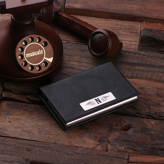 Customized Black Leather Business Card Holder T-025029-Black