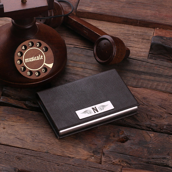 Customized Brown Leather Business Card Holder T-025029-Brown