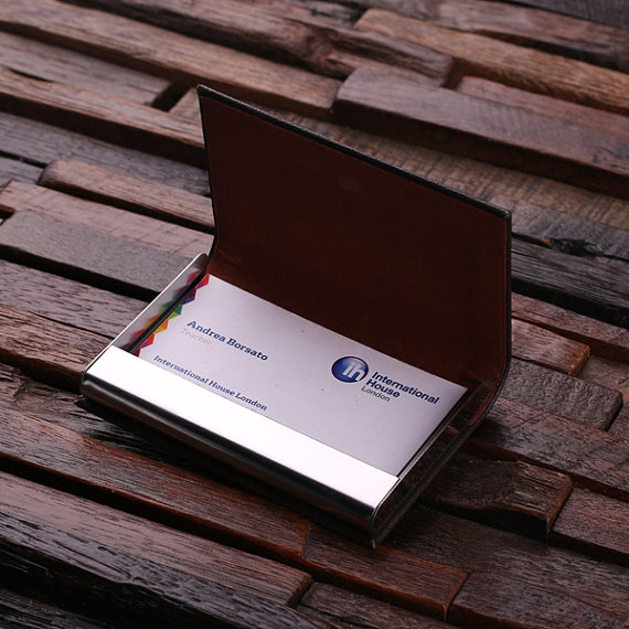 Customized Leather Business Card Holder Open T-025029