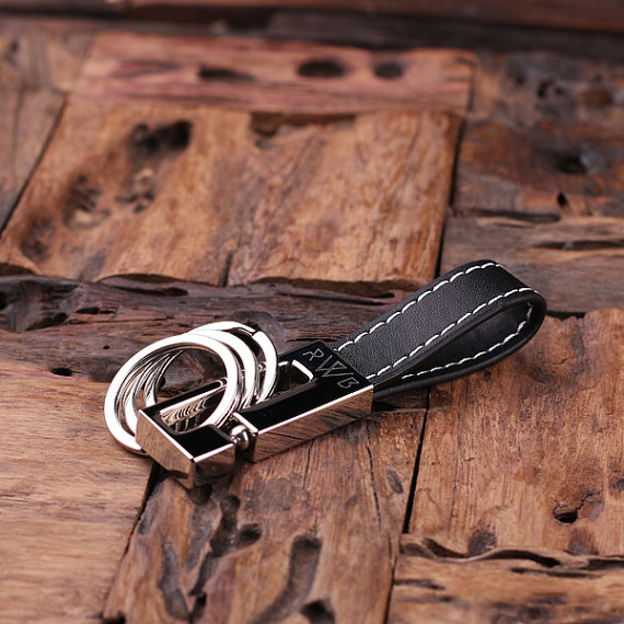 Engraved Leather Keychain in Black T-025021