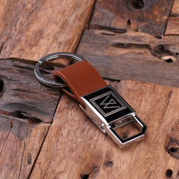 Leather Engraved Brown Close Up Monogrammed Keychain T-025016-Brown