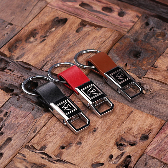 Leather Engraved Monogrammed Keychain in All Colors T-025016