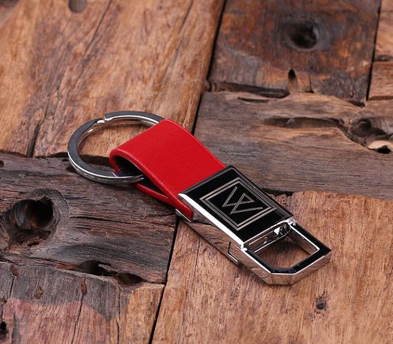 Leather Engraved Red Monogrammed Keychain T-025016