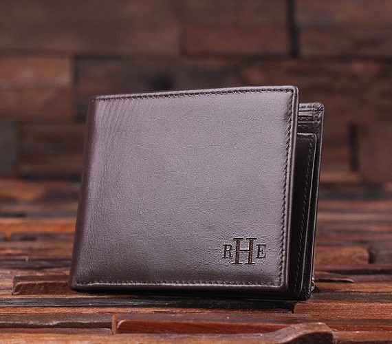 Men’s Personalized Engraved Monogrammed Brown Leather Wallet T-024979-Brown