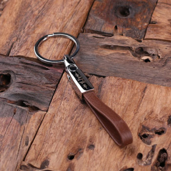 Metal and Leather Engraved Keychain in Brown T-025013-Brown
