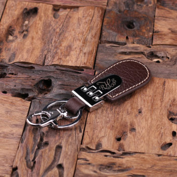 Monogrammed Brown Leather Engraved Keychain T-025023-Brown