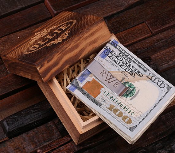 Monogrammed Polished Stainless Steel Money Clip & Box T-024993