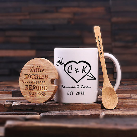 Personalized 12 oz Mug, Lid & Teaspoon Complete Set – Couples Print T-024938-00010