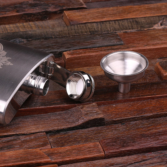 Personalized 5-oz Stainless Steel Flask & Funnel Close Up T-024987