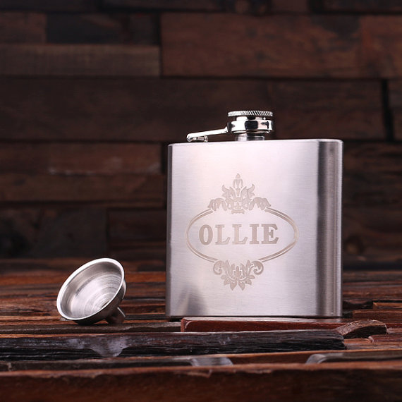 Personalized 5-oz Stainless Steel Flask with Funnel T-024987