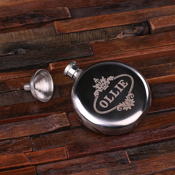 Personalized 5-oz Stainless Steel Round Flask T-024988
