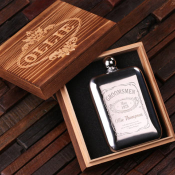 Personalized 6-oz Stainless Steel Flask & Keepsake Wood Box T-024981