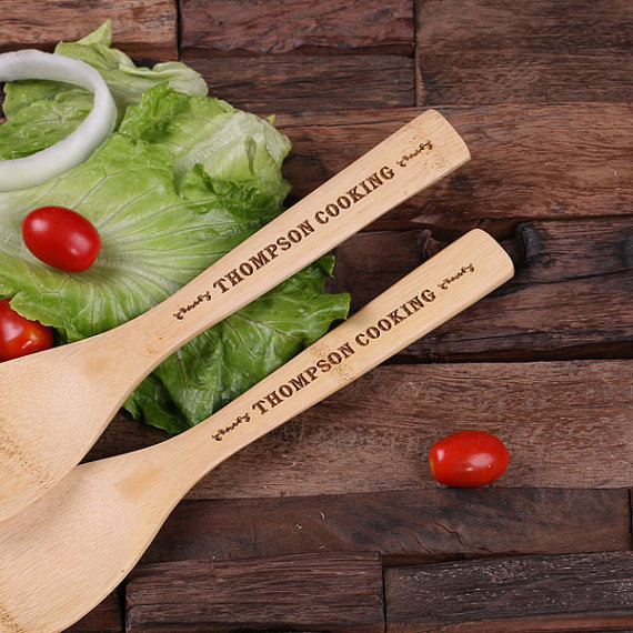 Personalized Bamboo Salad Fork & Spoon Serving Utensils T-024236 (3)
