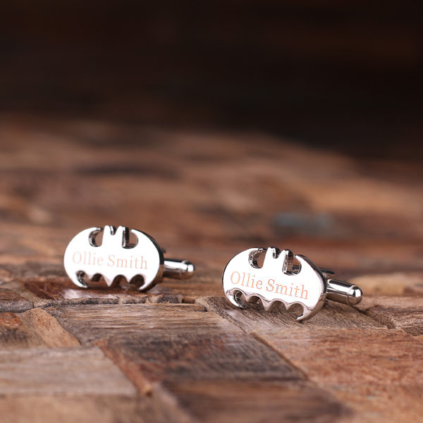 Personalized Batman Cuff Links with Custom Engraving Close Up T-025057