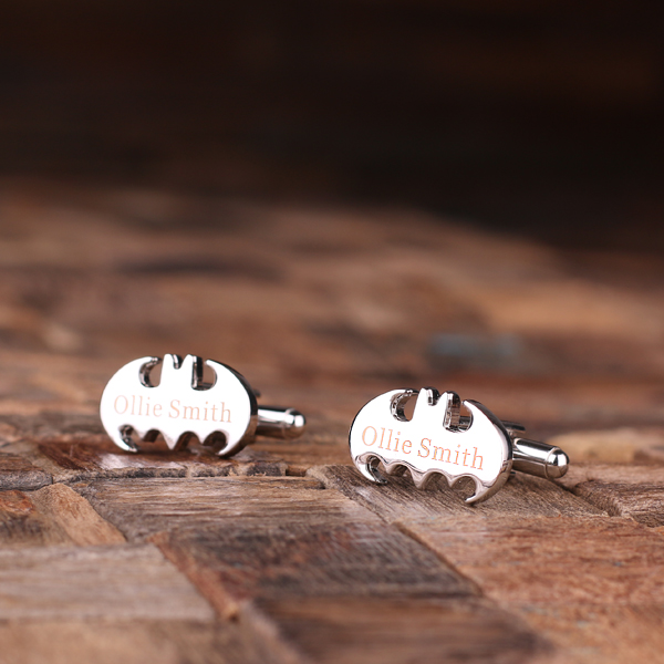 Personalized Batman Cuff Links with Custom Engraving Close Up T-025057 Personalized Batman Cuff Links with Custom Engraving Close Up T-025057