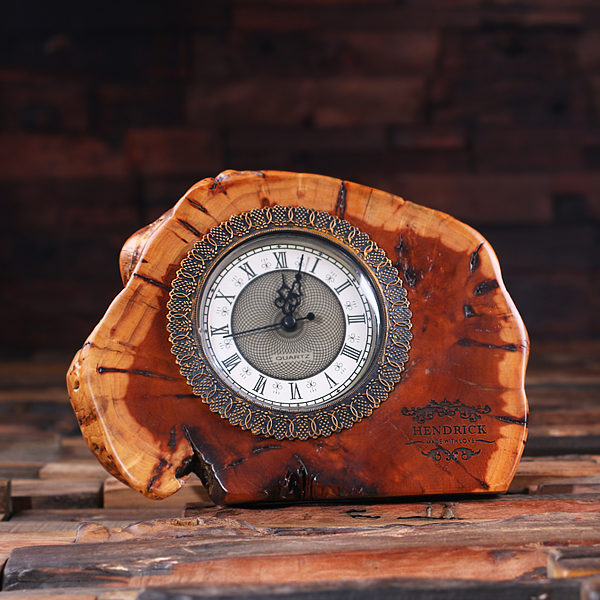 Personalized Cedar Wood Quartz Executive Office Desk Clock T-025207