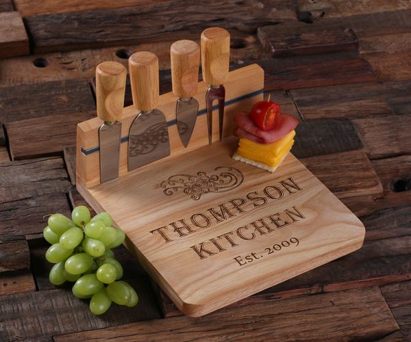 Personalized Cheese & Bread Serving Tray with Cutting Tools T-025210