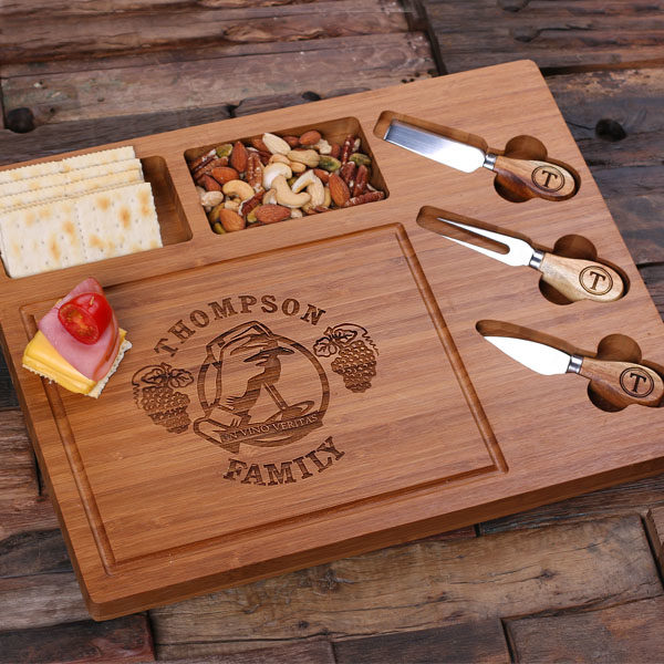 Personalized Cheese & Cracker Board with 3 Cutting Tools Closeup 1 T-025209